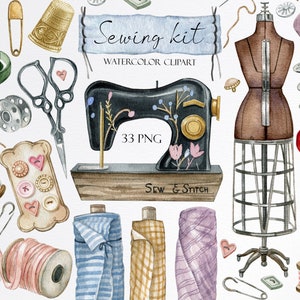 Sewing Illustrations Bundle, Hand Drawn Sewing Kit, Vintage Sewing