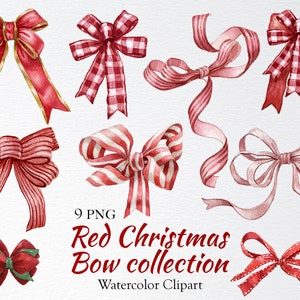 Aquarel rode strik clipart, Kerstmis rood lint, Buffalo Plaid Bow afbeelding, Stripped Bow, Digitale boerderij Bow, Krans Bow PNG, instant download