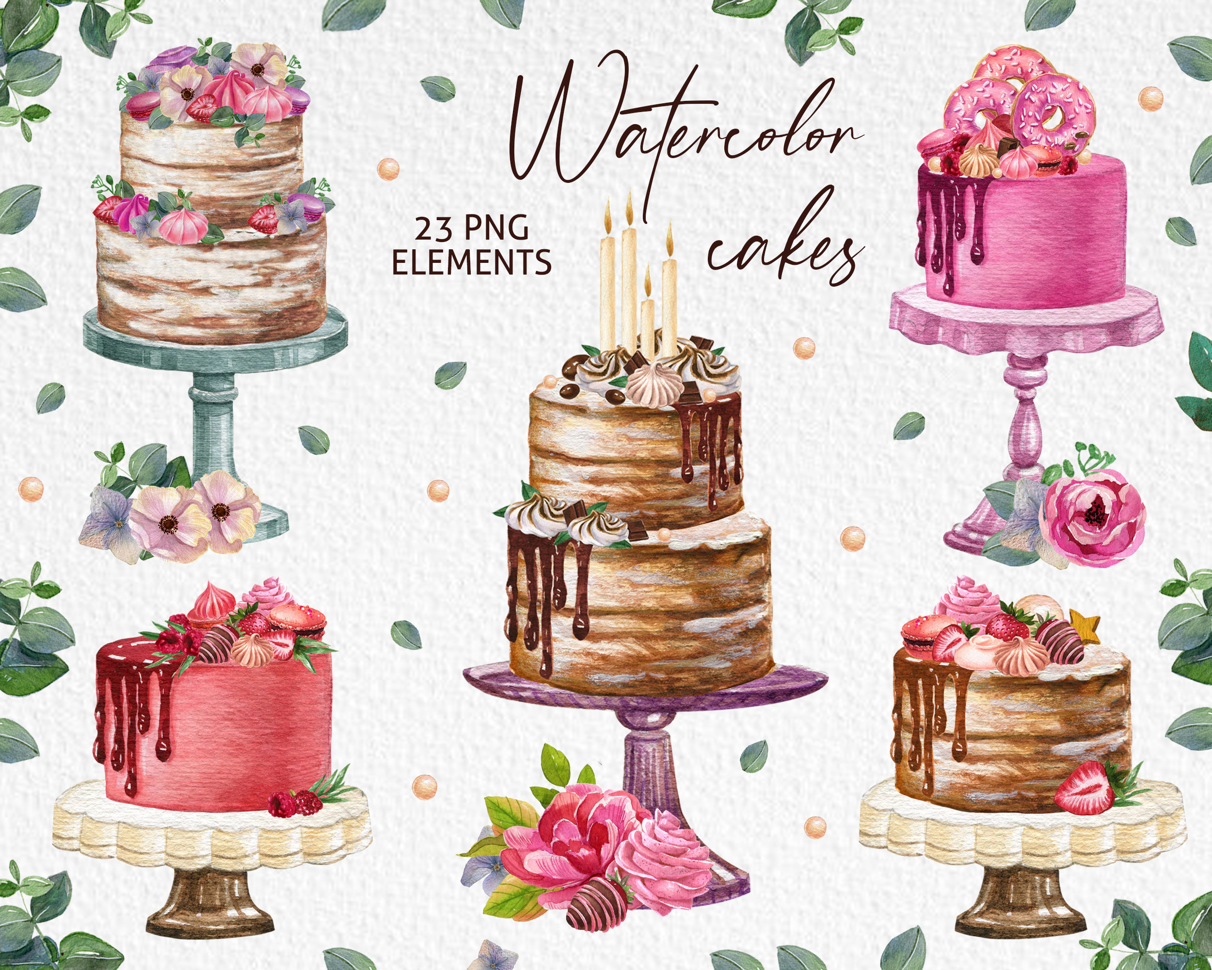 Watercolor cake clipart Cake logo designWatercolor birthday Etsy