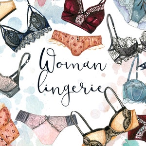 Aquarell Dessous Clipart, Mode geschnürt BHs, Höschen, Frau Mädchen Spitze sexy Dessous