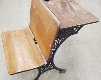 antique childrens desk with attached chair