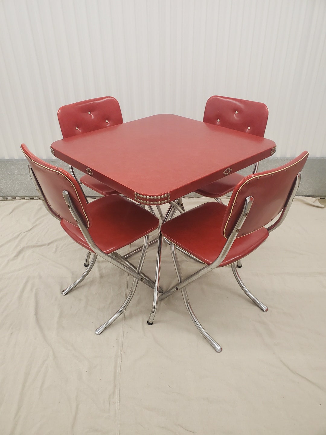 Authentic 1950s Table and Chairs, Rare Folding Retro Table and Chairs