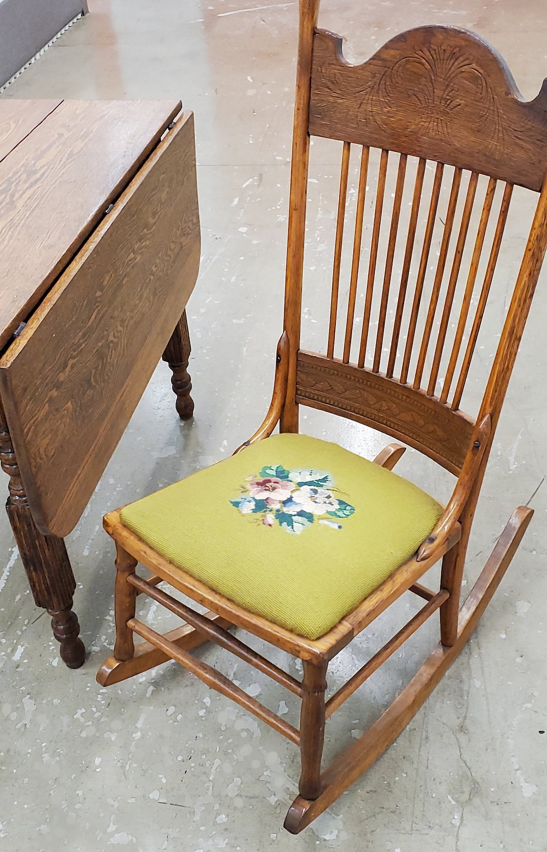 Vintage Rocking Chair, Vintage Embroidered Seat, Rocking Chair, Ornate ...