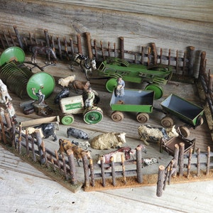 Vintage Tractor Farm Animal Display Set, 1916 Animate Toys,German Twig Fence Toys,  Britains Made In England And USA, Vintage FarmToys