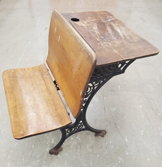 Vintage E H Strafford School Desk Cast Iron Wood Antique, 40 OFF