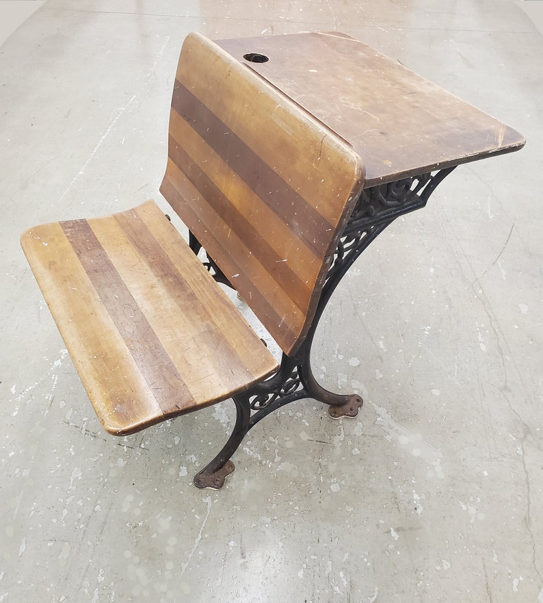 Antique School Desk Antique Desk Folding Bench Desk Cast Etsy