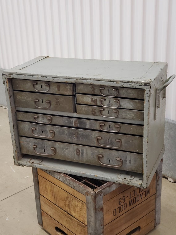 Vintage Machinist Chest, Wood Tool Box, Wood Drawer Box, Storage