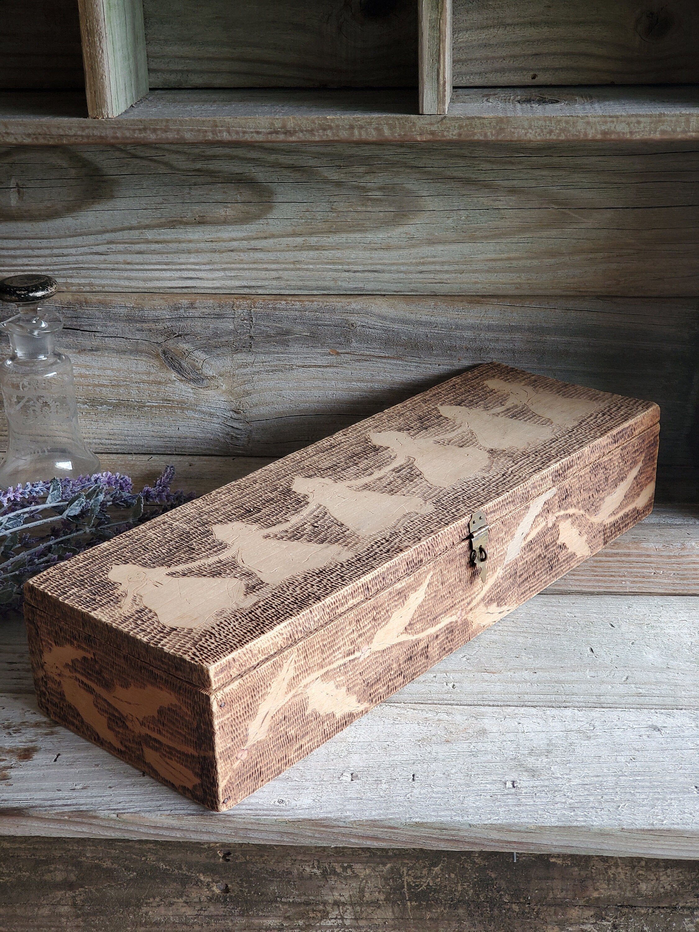 Vintage Wooden Pyrography Box Vintage Hand Made Wood Burned Etsy