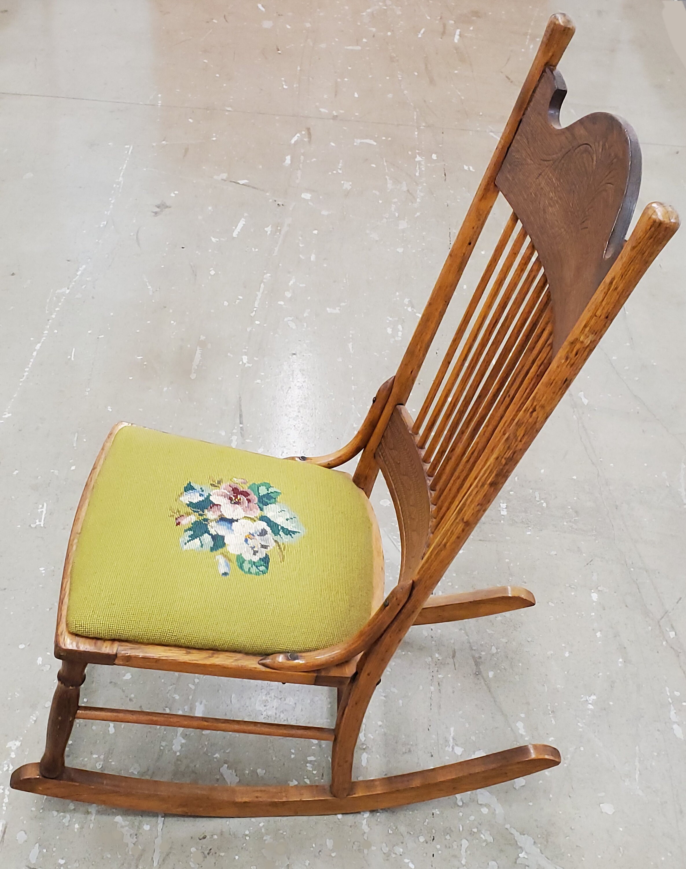 Vintage Rocking Chair, Vintage Embroidered Seat, Rocking Chair