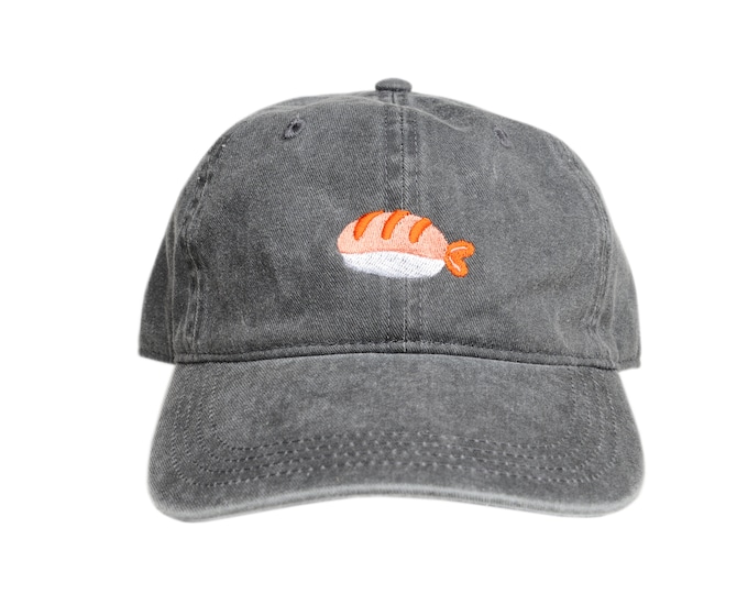 Embroidered Shrimp Nigiri Hat | Custom Colors | Unisex | 6-Panel Adjustable Cap | Dad Hat | Sushi Hat | Ebi | Unique Gift | Snippet Studios