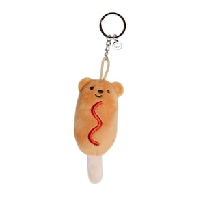 Maïs hond beer sleutelhanger | Pluche sleutelhanger | Fastfood | Snack | Schattig | Smileygezicht | Ketchup | Bedel | Origineel ontwerp | Uniek cadeau