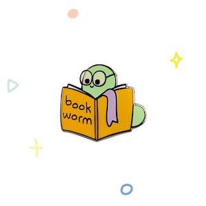 Book Worm Enamel Pin | Cute Hard Enamel Pin | Nerdy Pin | Book Lover | Adorable | Butterfly Clasp Backing | Original Design | Unique Gift