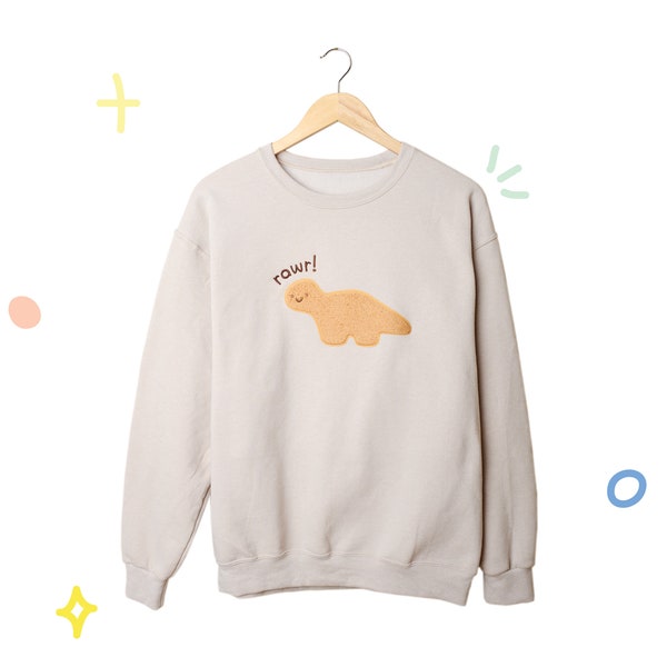 Rawr Dino Nugget Crewneck | Dinosaur Hoodie | Chenille Patch Pullover Sweatshirt