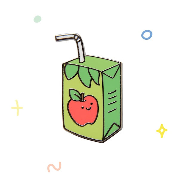 Apple Juice Box Enamel Pin | Cute Hard Enamel Pin | Food Pin | Adorable | Butterfly Metal Clasp Backing | Original Design | Unique Gift