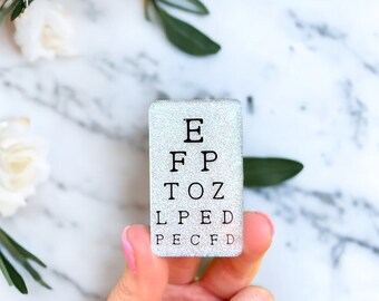 Eye Chart Badge Reel, Optometry, Optometrist, Glasses, Vision Test, Glitter, Snellen Chart