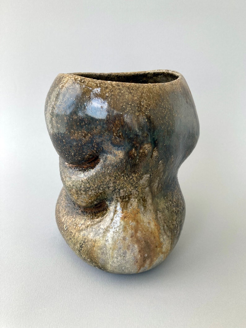 Unique Wood Fired Ceramic Vase Perfect for Home, Office Decor, Modern Artwork for Shelves, Libraries & Flower Arrangements Handcrafted image 4