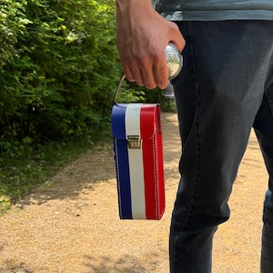 Sacoche de pétanque pour 3 boules, pochette bleu blanc rouge personnalisée, cadeau artisanal parfait pour la fête des pères