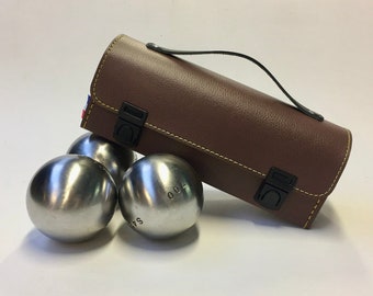Brown petanque bag for 3 balls, personalized pouch made in France, perfect handmade gift for Father's Day