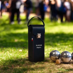 Sacoche de pétanque SUPER PAPI, pochette pour trois boules fabriquée en France, cadeau parfait pour la fête des pères