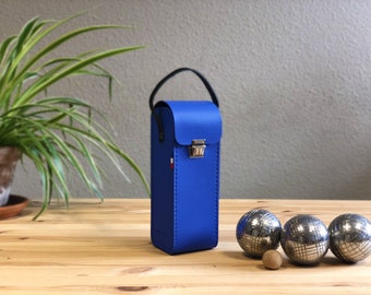 Sacoche de pétanque personnalisable bleue, pochette petanque personnalisée, cadeau artisanal fabriqué en France