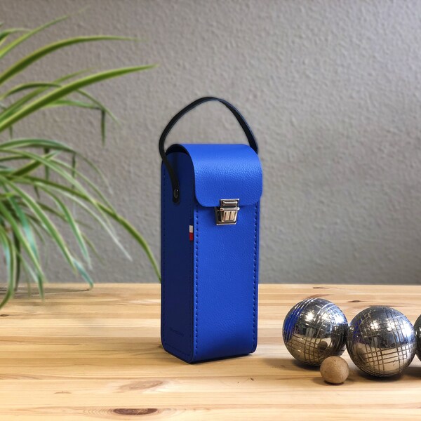 Sacoche de pétanque personnalisable bleue, pochette petanque personnalisée, cadeau artisanal fabriqué en France