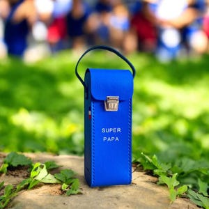 Sacoche de pétanque SUPER PAPA, pochette pour trois boules fabriquée en France, cadeau artisanal parfait pour les pères