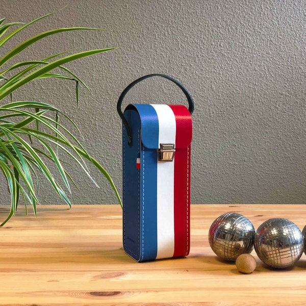 Sacoche de pétanque personnalisable bleu blanc rouge, pochette petanque personnalisée, cadeau artisanal