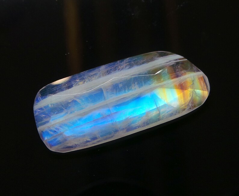 Rainbow Moonstone Cabochon-Moonstone Cabochon-Natural Rainbow Moonstone Faceted Fancy Cabochon Slices-32x14x5 MM-Wholesalegems-BS14906