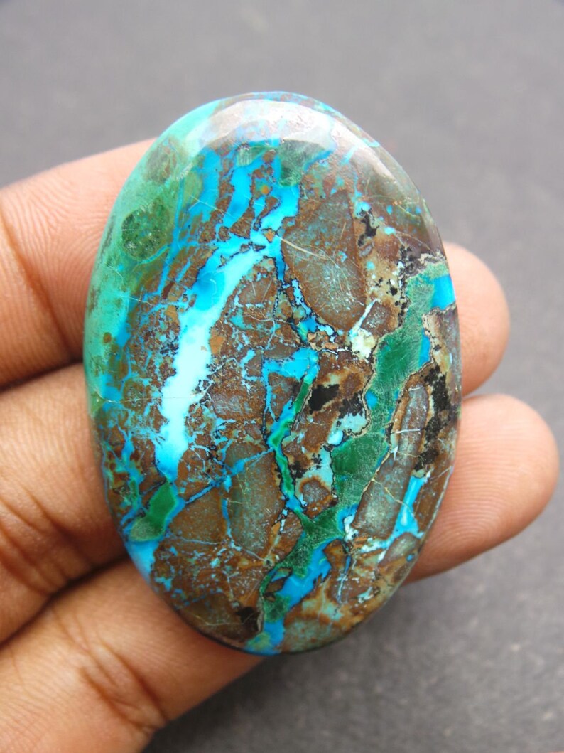 Chrysocolla Gemstone Cabochon-Chrysocolla Cabochon-Natural Chrysocolla Smooth Oval Shape Cabochon-37.5x31x6.5 MM-Wholesalegems-BS9328