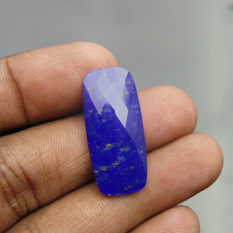 Lapis Lazuli Rock Crystal Doublet Cabochon-Lapis Crystal Doublet-Natural Lapis Crystal Faceted Rectangle Cabochon-29x13.5x3.5 MM-BS16657