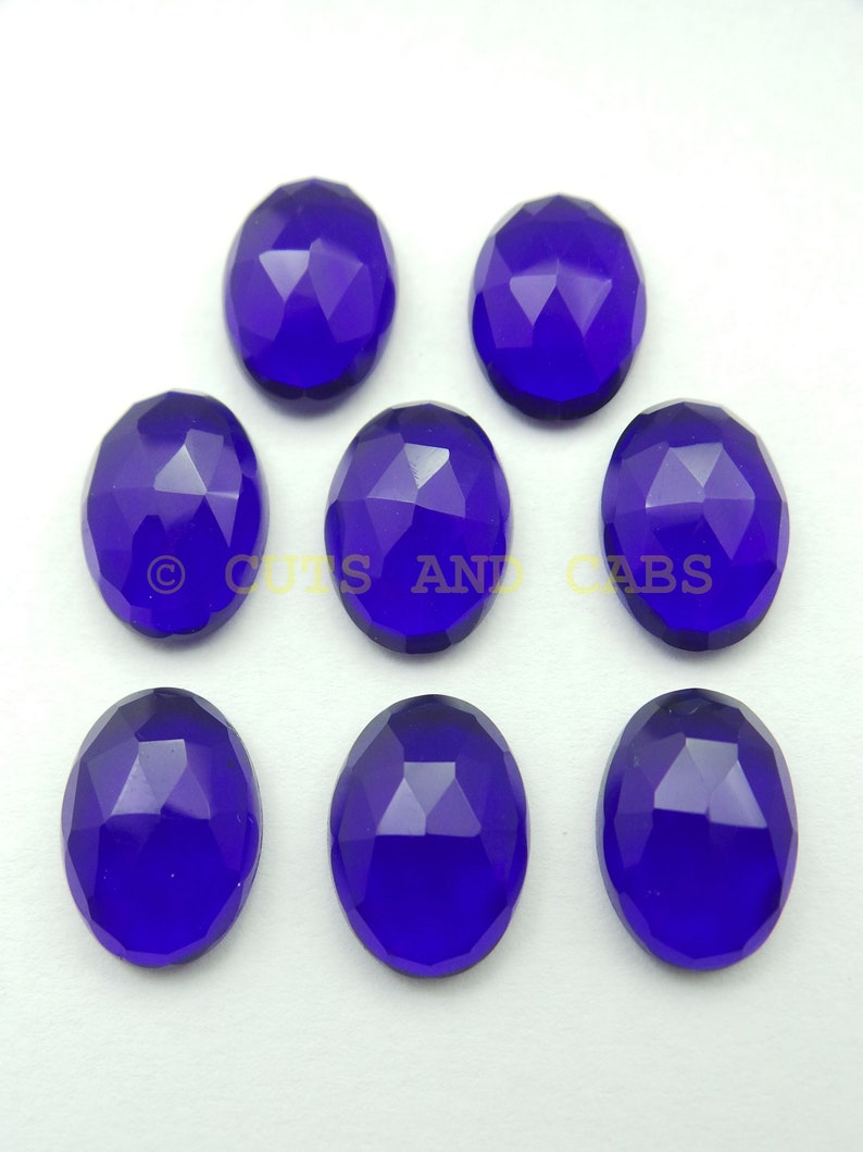 Cobalt Blue Quartz Cabochon-Quartz Cabochon-Cobalt Blue Quartz Faceted Rose Cut Oval Shape Cabochon-5 Pcs-High Quality-Wholesalegems-BSQZ-02