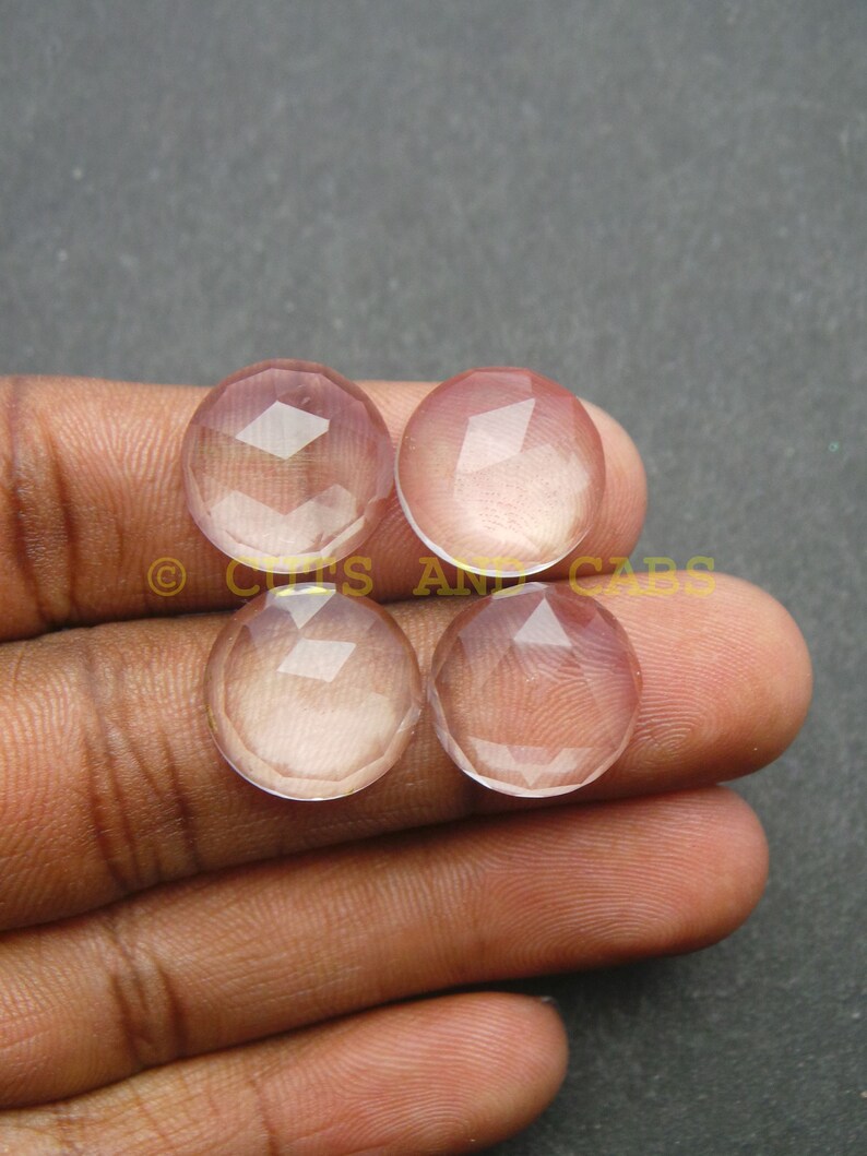Rock Crystal Gemstone Cabochon-Rock Crystal Cabochon-Natural Rock Crystal Faceted Round Shape Cabochon-15 MM-4 Pcs-Wholesalegems-BS8748