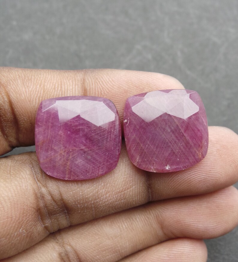 Ruby Rock Crystal Doublet Cabochon-Ruby Crystal Doublet-Natural Ruby Crystal Faceted Cushion Cabochon-19 MM-1 Pair-Wholesalegems-BS12240
