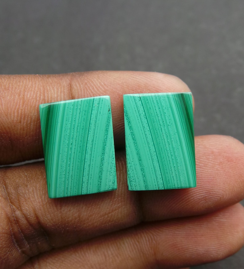 Malachite Gemstone Cabochon-Malachite Cabs-Natural Malachite Smooth Rectangle Cabochon-17.5x13 MM-1 Pair-High Quality-Wholesalegems-BS11170