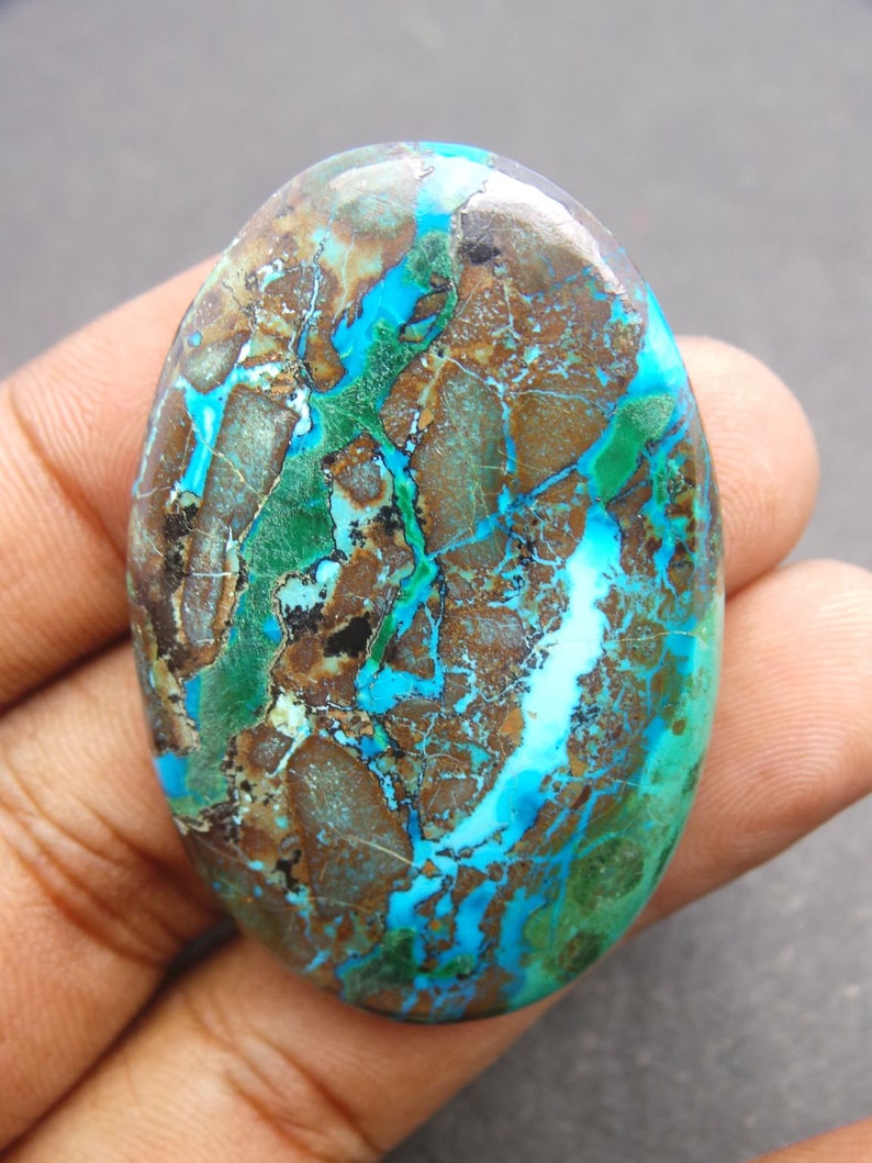 Chrysocolla Gemstone Cabochon-Chrysocolla Cabochon-Natural Chrysocolla Smooth Oval Shape Cabochon-37.5x31x6.5 MM-Wholesalegems-BS9328