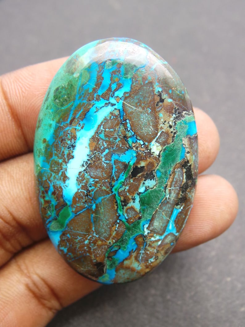 Chrysocolla Gemstone Cabochon-Chrysocolla Cabochon-Natural Chrysocolla Smooth Oval Shape Cabochon-37.5x31x6.5 MM-Wholesalegems-BS9328