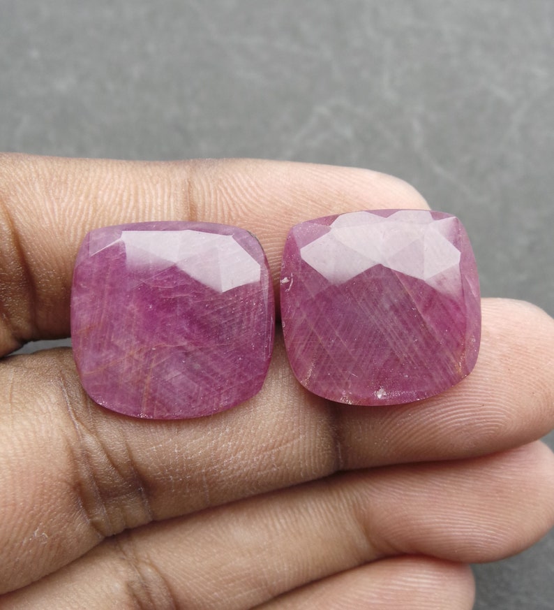 Ruby Rock Crystal Doublet Cabochon-Ruby Crystal Doublet-Natural Ruby Crystal Faceted Cushion Cabochon-19 MM-1 Pair-Wholesalegems-BS12240