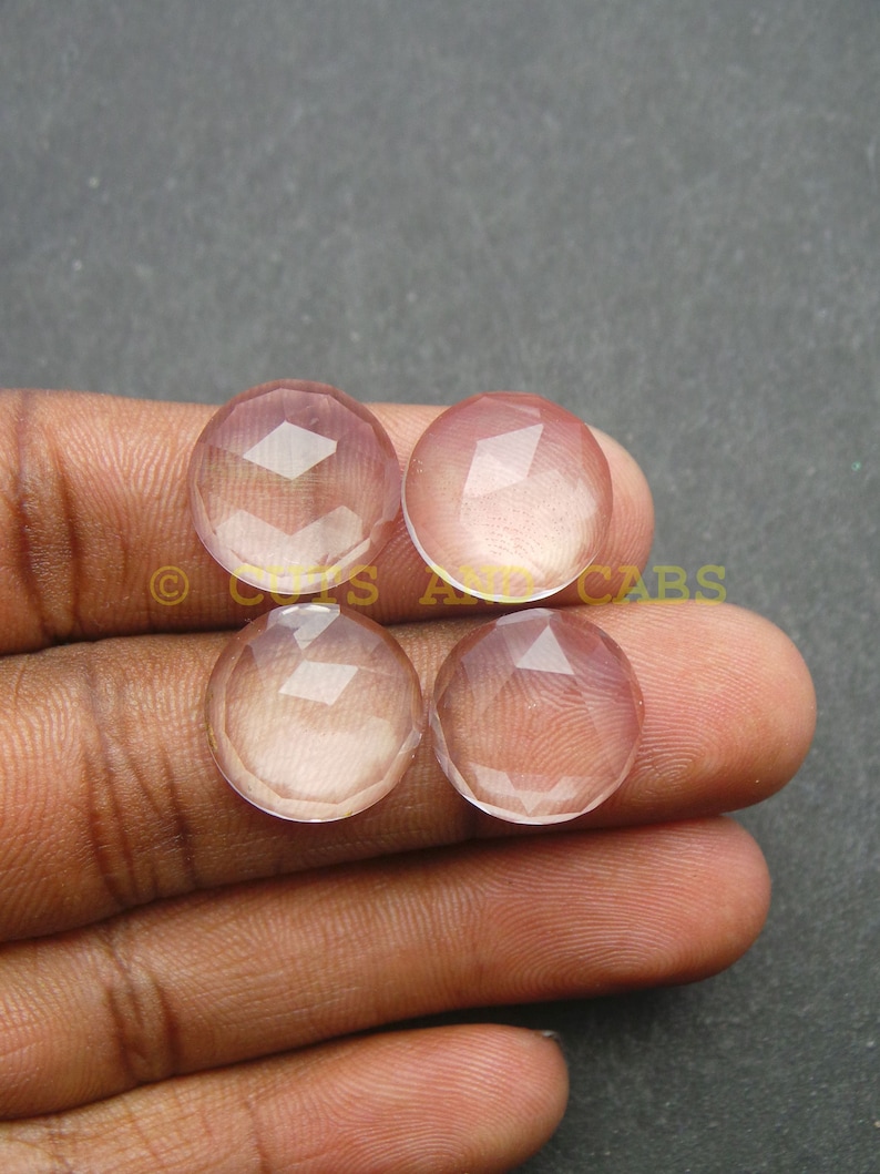 Rock Crystal Gemstone Cabochon-Rock Crystal Cabochon-Natural Rock Crystal Faceted Round Shape Cabochon-15 MM-4 Pcs-Wholesalegems-BS8748