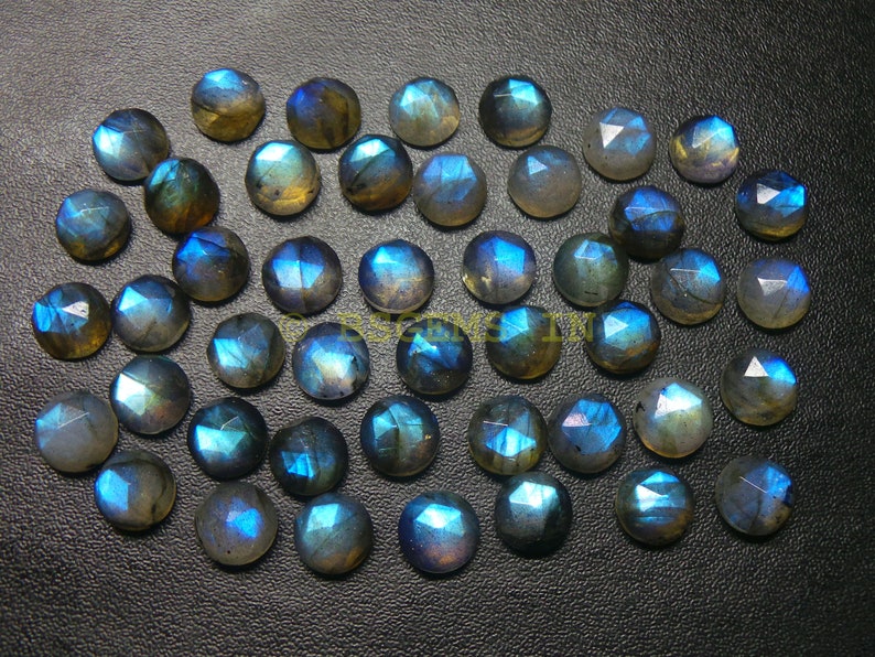 Labradorite Round Cabochons-Labradorite Cabochons-Labradorite Faceted Rose Cut Round Cabochons-Labradorite Cabochons-8 MM-10 Pcs-BSLB-26