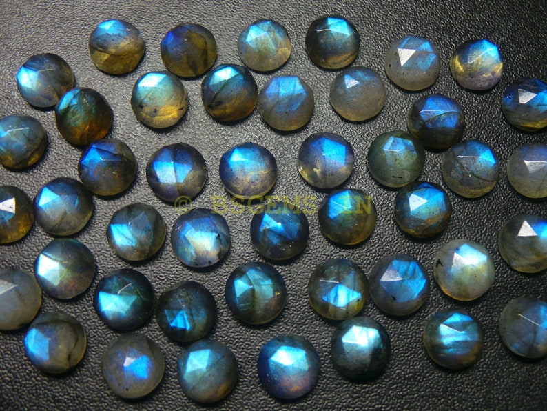 Labradorite Round Cabochons-Labradorite Cabochons-Labradorite Faceted Rose Cut Round Cabochons-Labradorite Cabochons-8 MM-10 Pcs-BSLB-26
