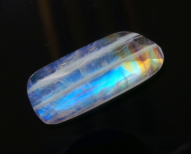 Rainbow Moonstone Cabochon-Moonstone Cabochon-Natural Rainbow Moonstone Faceted Fancy Cabochon Slices-32x14x5 MM-Wholesalegems-BS14906