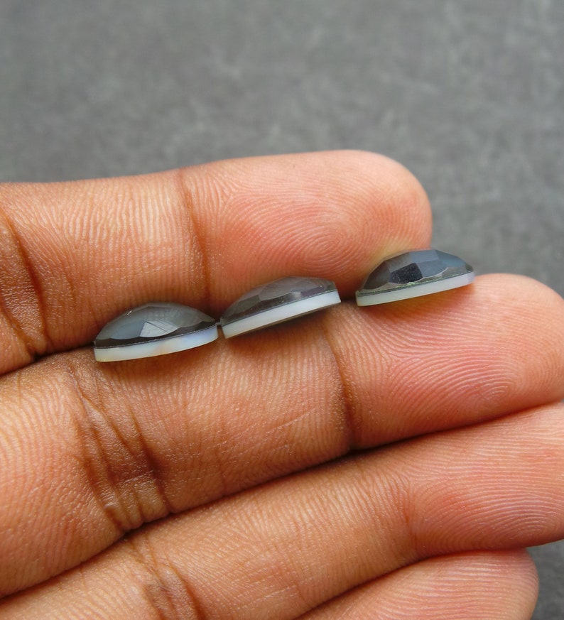 Mother Of Pearl Rock Crystal Doublet Cabochon-Pearl Rock Crystal Doublet-Natural Pearl Crystal Faceted Round Cabochon-12 MM-3 Pcs-BS12453