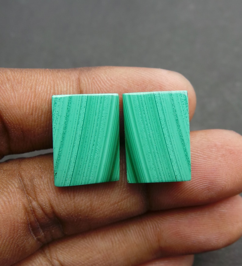 Malachite Gemstone Cabochon-Malachite Cabs-Natural Malachite Smooth Rectangle Cabochon-17.5x13 MM-1 Pair-High Quality-Wholesalegems-BS11170