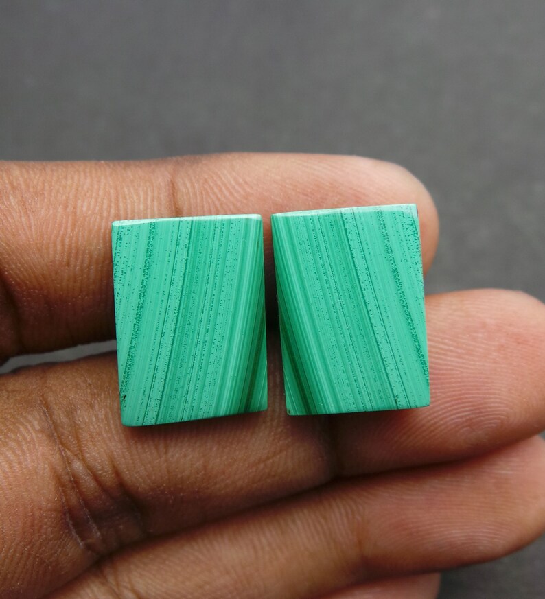 Malachite Gemstone Cabochon-Malachite Cabs-Natural Malachite Smooth Rectangle Cabochon-17.5x13 MM-1 Pair-High Quality-Wholesalegems-BS11170