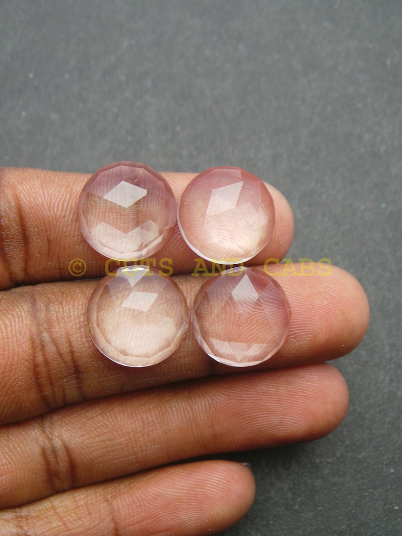 Rock Crystal Gemstone Cabochon-Rock Crystal Cabochon-Natural Rock Crystal Faceted Round Shape Cabochon-15 MM-4 Pcs-Wholesalegems-BS8748
