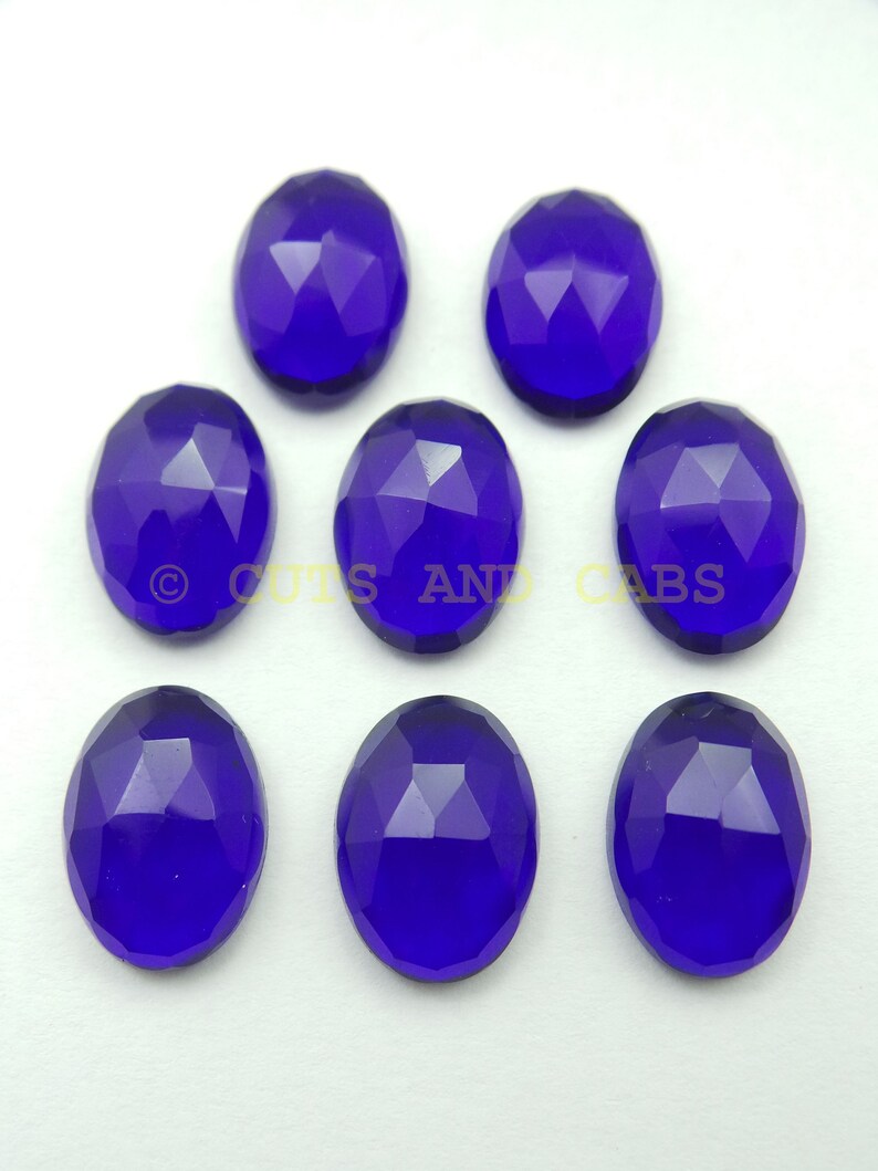 Cobalt Blue Quartz Cabochon-Quartz Cabochon-Cobalt Blue Quartz Faceted Rose Cut Oval Shape Cabochon-5 Pcs-High Quality-Wholesalegems-BSQZ-02