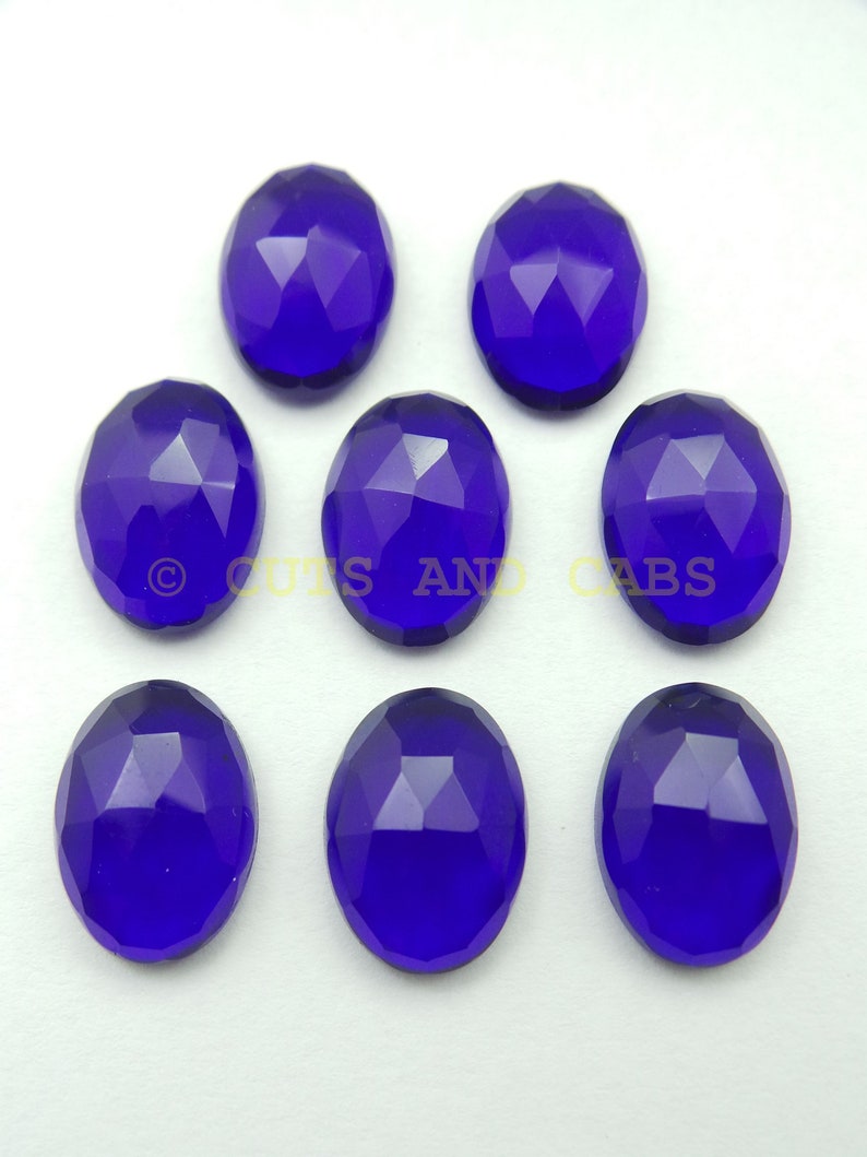 Cobalt Blue Quartz Cabochon-Quartz Cabochon-Cobalt Blue Quartz Faceted Rose Cut Oval Shape Cabochon-5 Pcs-High Quality-Wholesalegems-BSQZ-02
