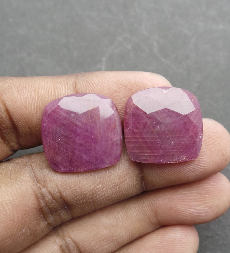 Ruby Rock Crystal Doublet Cabochon-Ruby Crystal Doublet-Natural Ruby Crystal Faceted Cushion Cabochon-19 MM-1 Pair-Wholesalegems-BS12240