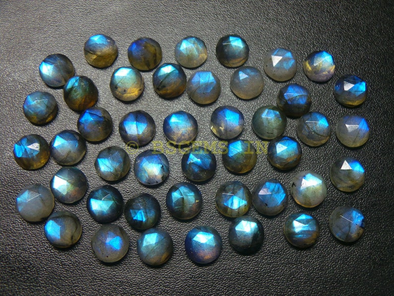 Labradorite Round Cabochons-Labradorite Cabochons-Labradorite Faceted Rose Cut Round Cabochons-Labradorite Cabochons-8 MM-10 Pcs-BSLB-26