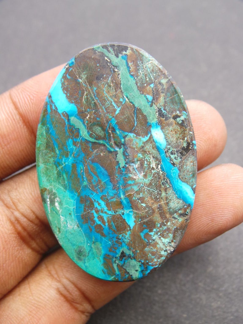 Chrysocolla Gemstone Cabochon-Chrysocolla Cabochon-Natural Chrysocolla Smooth Oval Shape Cabochon-37.5x31x6.5 MM-Wholesalegems-BS9328